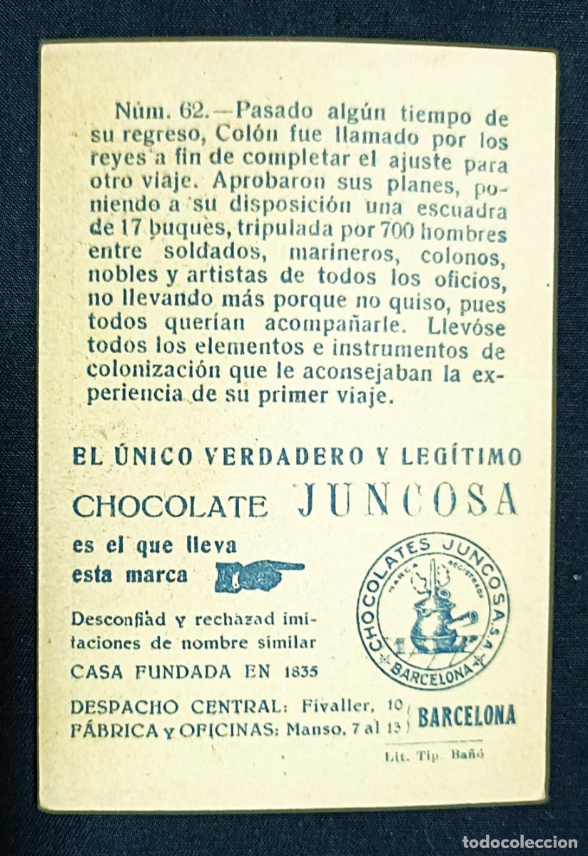 Coleccionismo cromos antiguos: CROMO CRIST&Oacute;BAL COL&Oacute;N N&ordm; 62.CHOCOLATES JUNCOSA - Foto 2