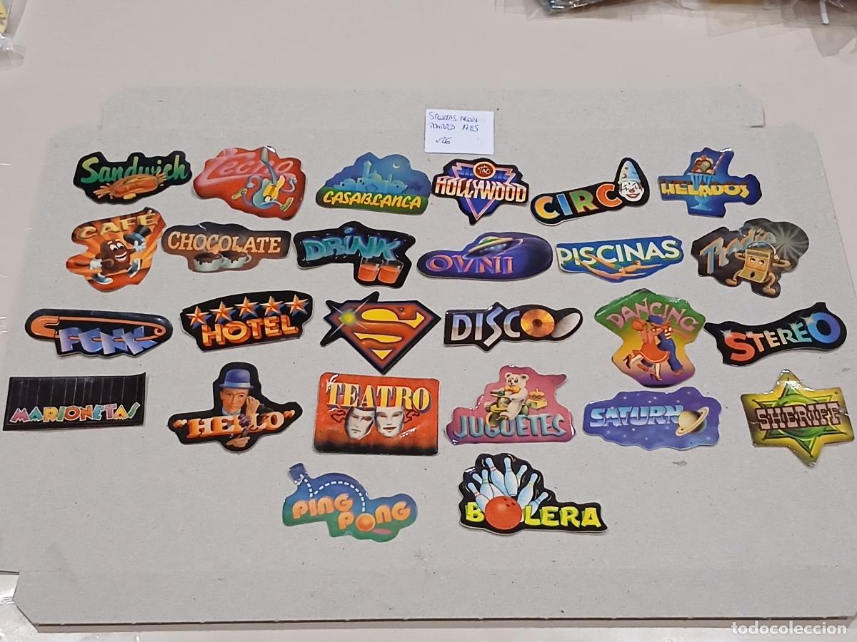 Collectable Antique Stickers: Lote premium. Panrico-Bollycao adhesivas ne&oacute;n, 26 cromos diferentes, 1985