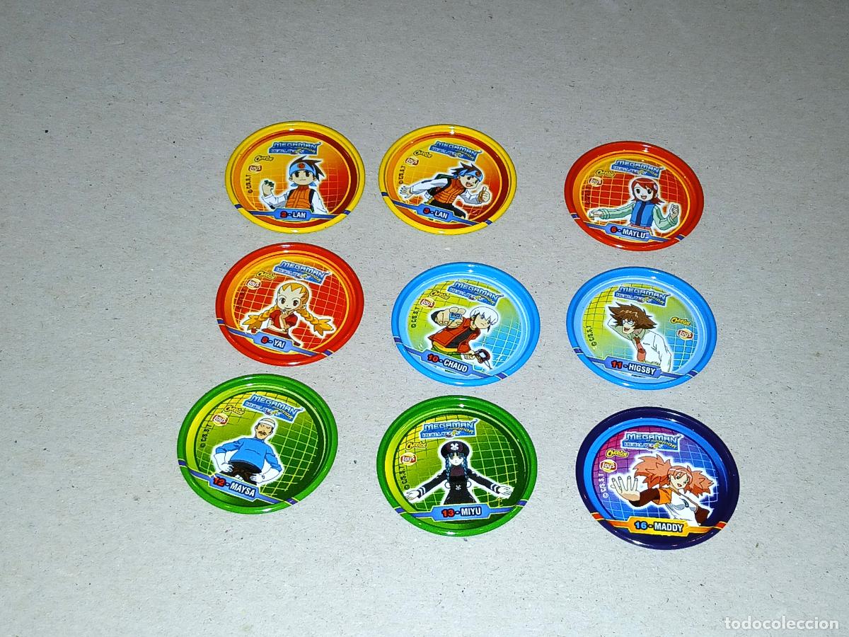 Coleccionismo Cromos antiguos: Lote premium. Metal caps (tazos), Megaman NT Warrior (Cheetos, Lays), 9 diferentes
