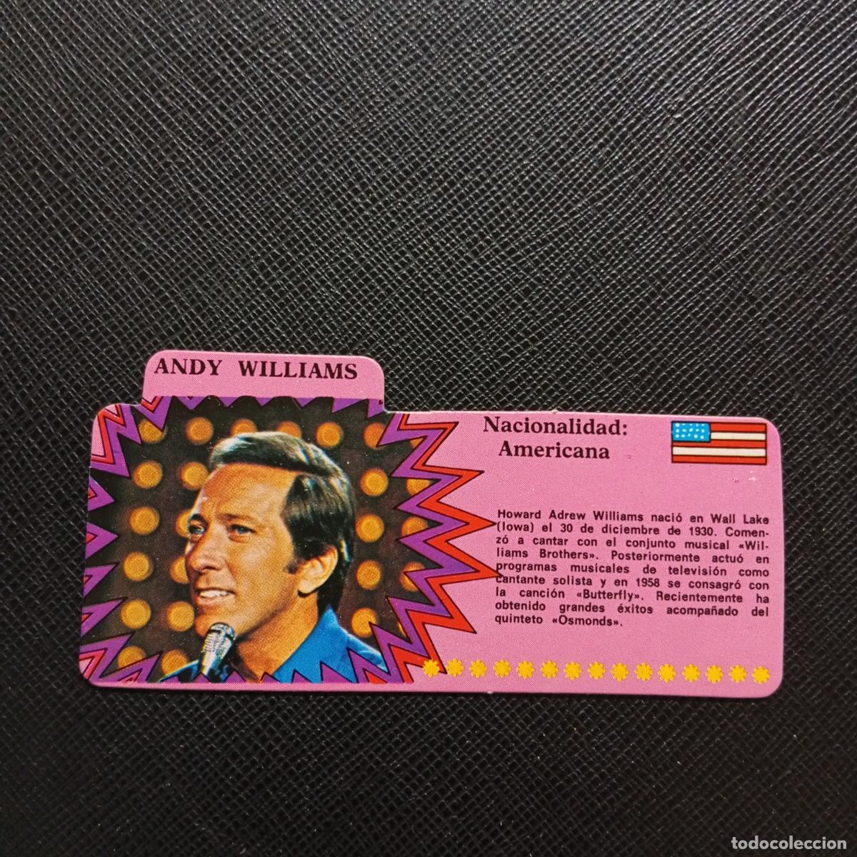 Coleccionismo Cromos antiguos: ANDY WILLIAMS BIMBO 1972 CROMO - DISCOGRAFIA - A164 PG18