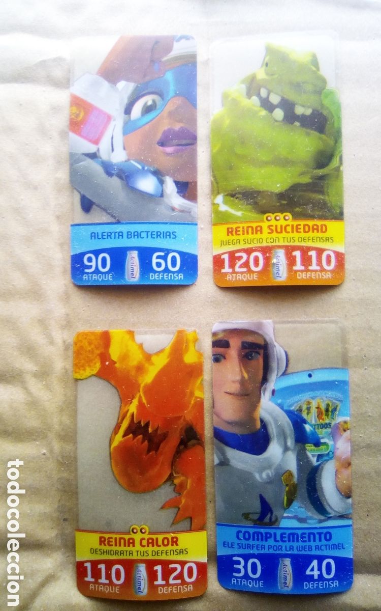 Coleccionismo Cromos antiguos: 4 Acticards luminosas. Actimel. N&deg; 18, 25, 33, 35.