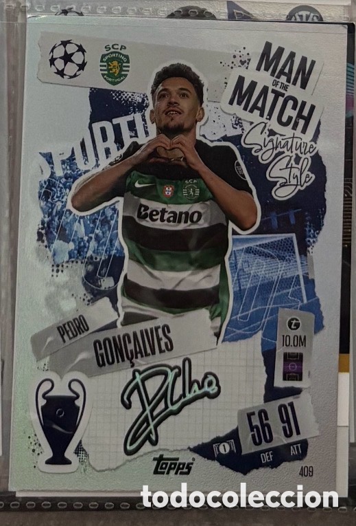 Coleccionismo Cromos antiguos: PEDRO GONCALVES MAN OF THE MATCH Firma Carta Topps Match Attax Champions League 2024 2025