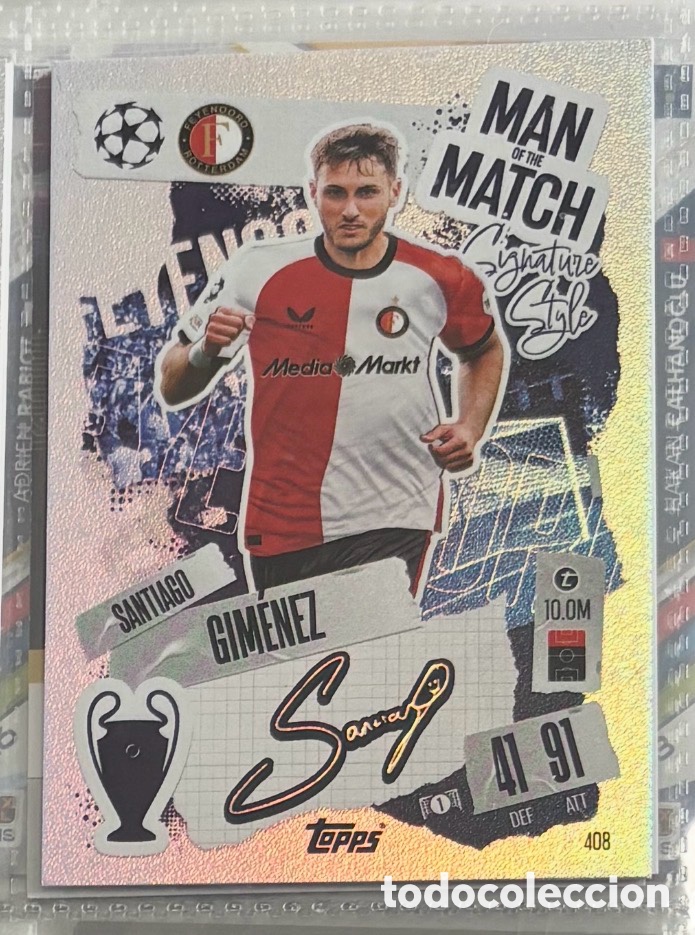 Coleccionismo Cromos antiguos: SANTIAGO GIM&Eacute;NEZ MAN OF THE MATCH Firma Carta Topps Match Attax Champions League 2024 2025