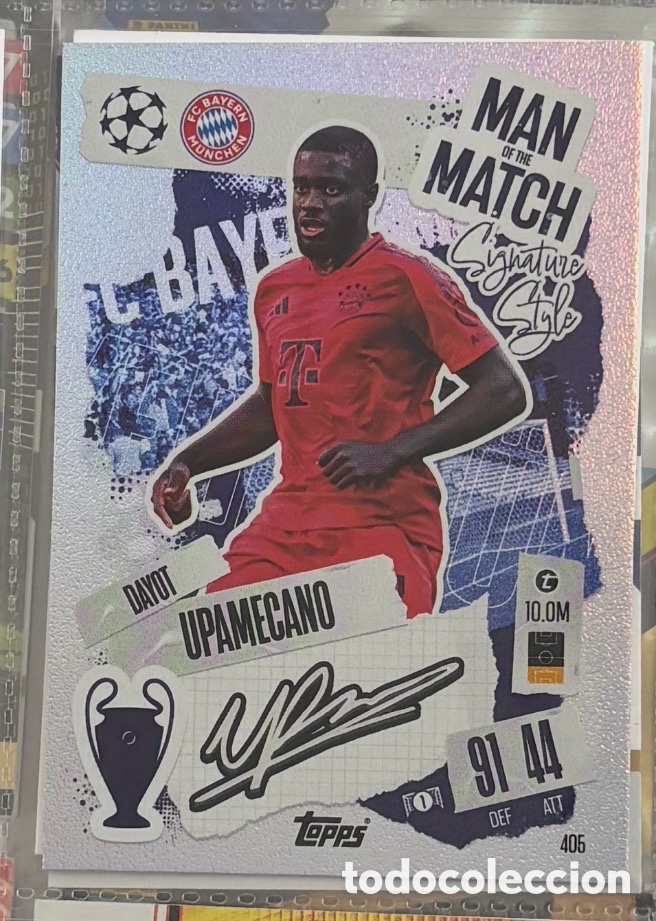 Coleccionismo Cromos antiguos: DAYOT UPAMECANO MAN OF THE MATCH Firma Carta Topps Match Attax Champions League 2024 2025