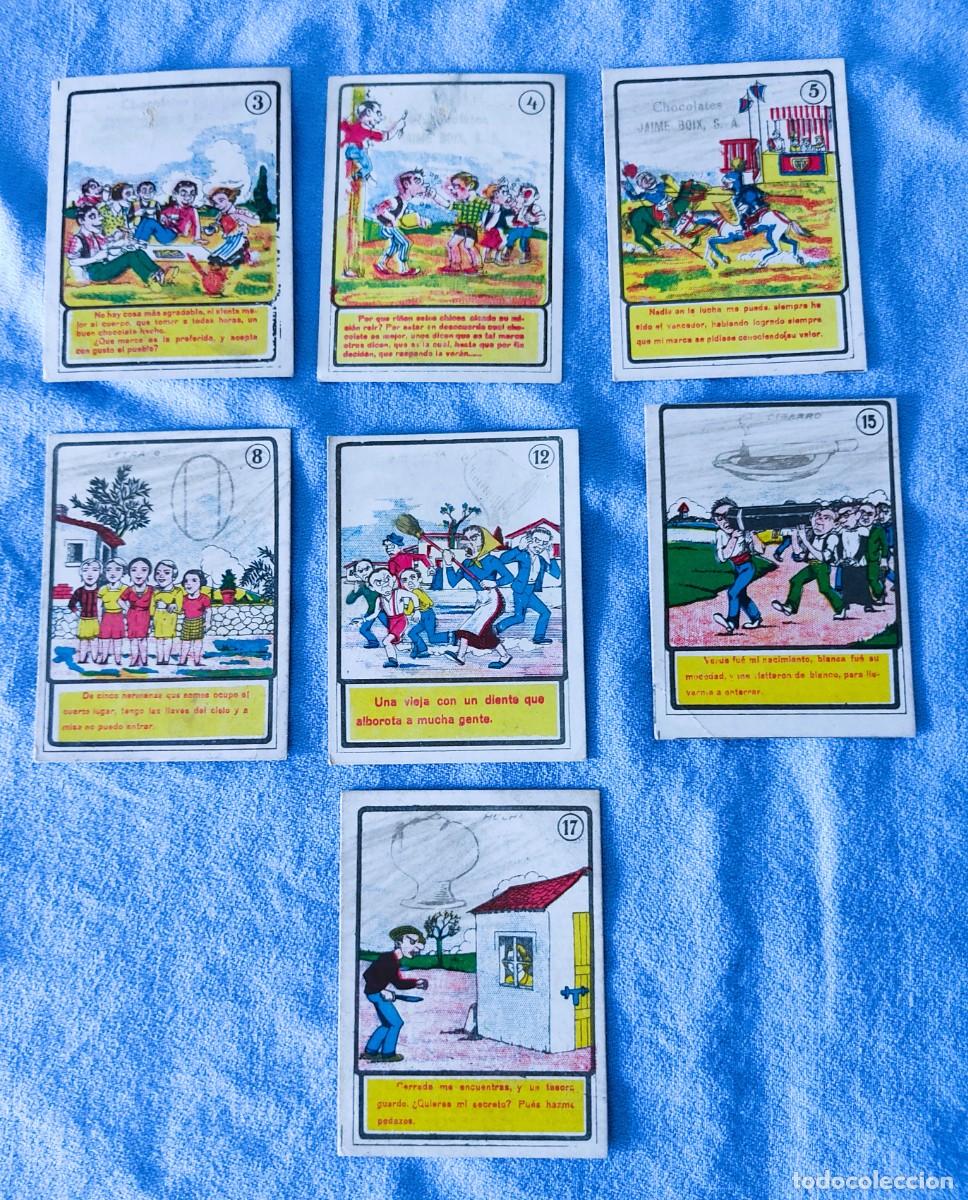 Coleccionismo Cromos antiguos: LOTE DE 7 CROMOS ANTIGUOS ORIGINALES SERIE ADIVINANZAS DE CHOCOLATES JAIME BOIX