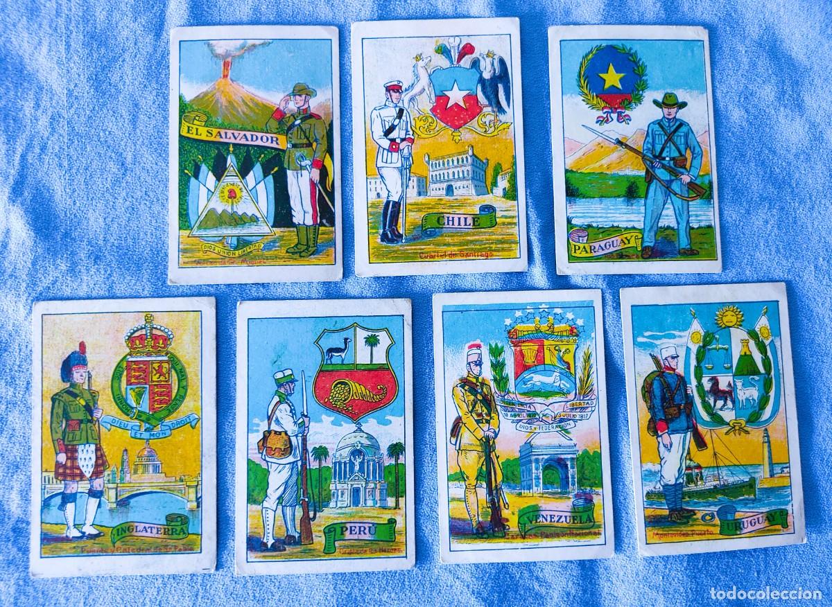 Coleccionismo Cromos antiguos: LOTE DE 7 CROMOS ANTIGUOS ORIGINALES ESCUDOS UNIFORMES Y EDIFICIOS NACIONALES CHOCOLATES RIUCORD