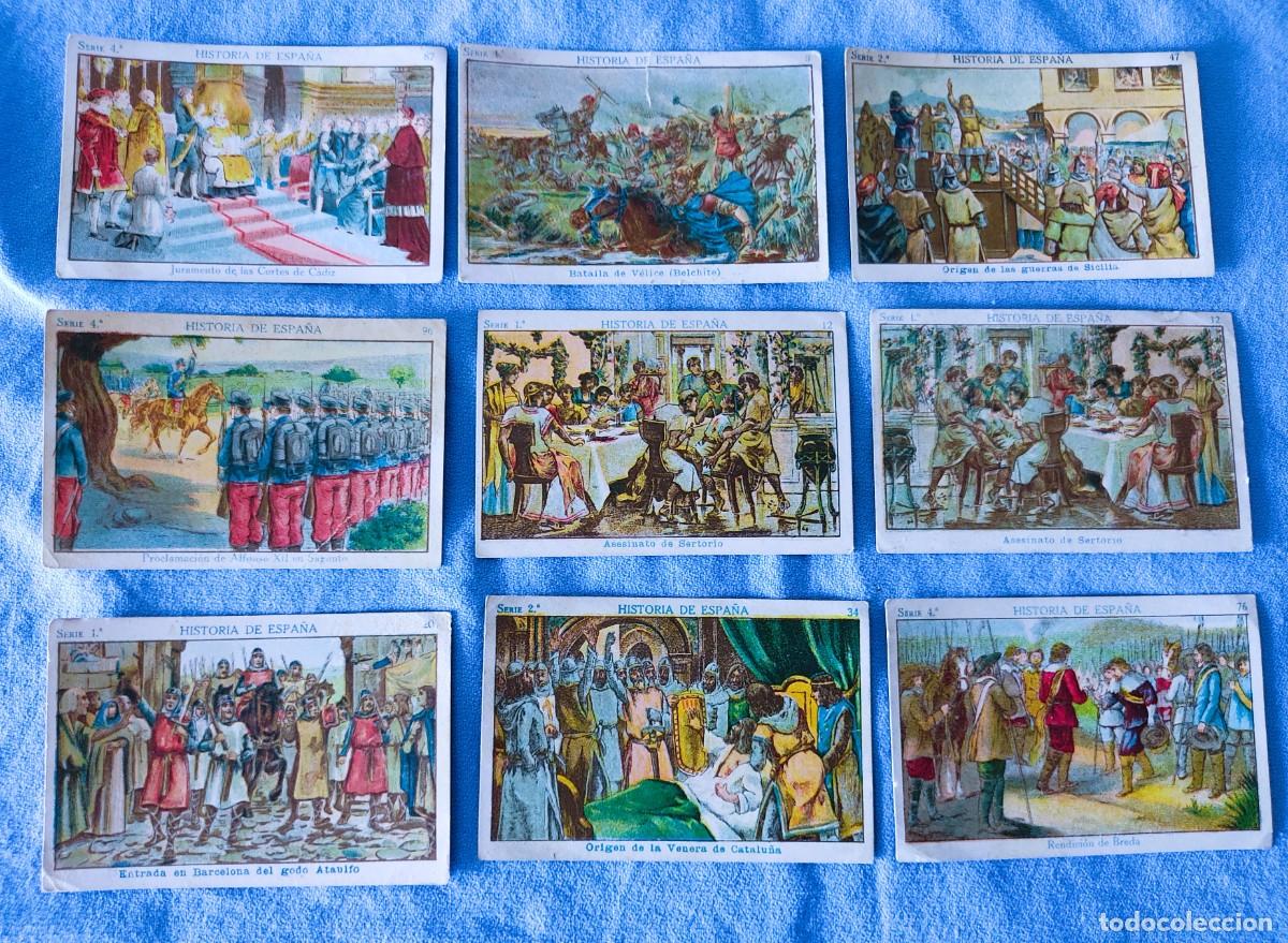 Coleccionismo Cromos antiguos: LOTE DE 9 CROMOS ANTIGUOS ORIGINALES HISTORIA DE ESPA&Ntilde;A DE CHOCOLATES SORPRESA JOSE RAMON