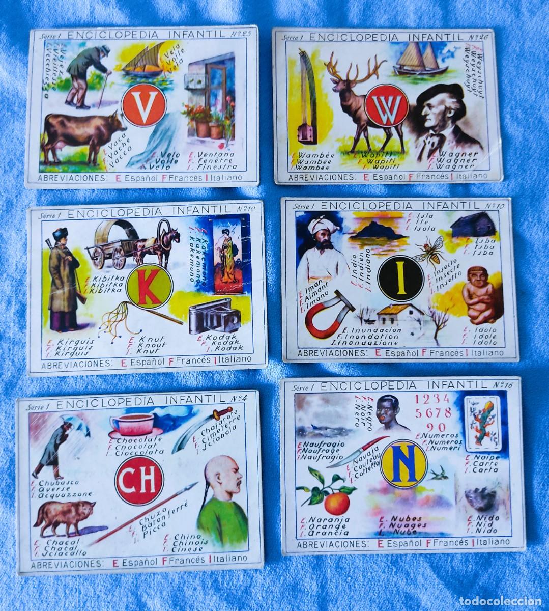 Coleccionismo Cromos antiguos: LOTE DE 6 CROMOS ANTIGUOS ORIGINALES ENCICLOPEDIA INFANTIL CHOCOLATES EVARISTO JUNCOSA HIJO