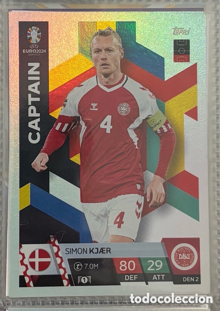 Coleccionismo Cromos antiguos: SIM&Oacute;N KJAER DINAMARCA CAPTAIN Topps Euro 2024 Match Attax