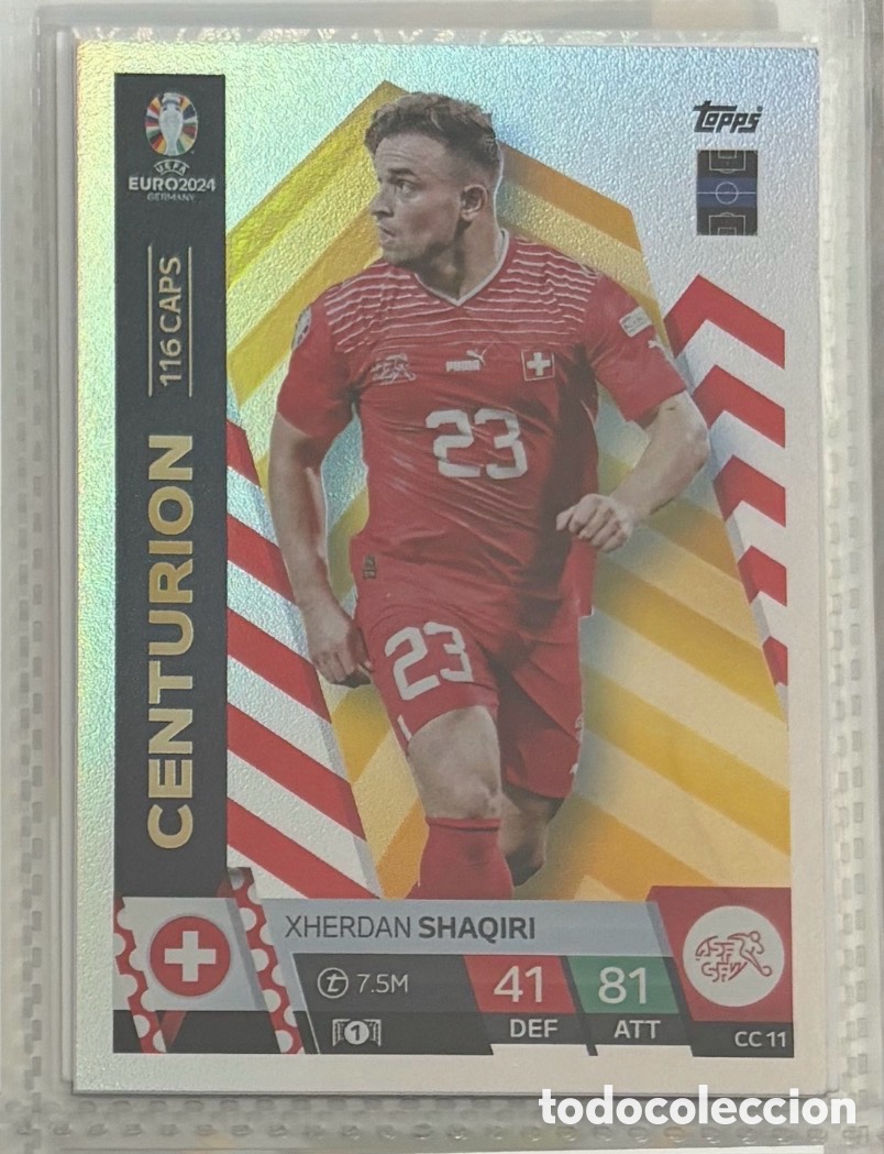 Coleccionismo Cromos antiguos: SHAQUIRI SUIZA CENTURI&Oacute;N Topps Euro 2024 Match Attax