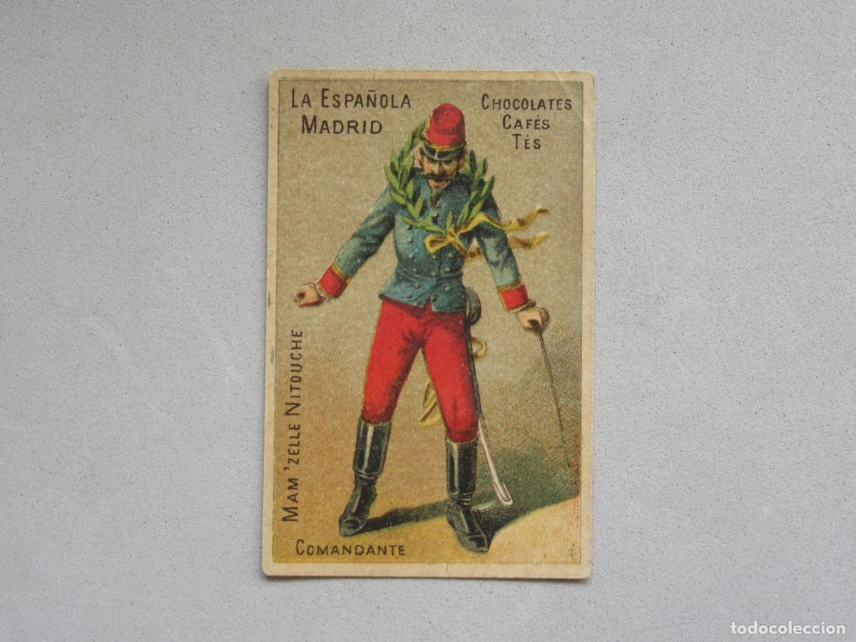 Coleccionismo Cromos antiguos: Cromo litograf&iacute;a militar de un comandante. Chocolates la Espa&ntilde;ola. Madrid. Siglo XIX.