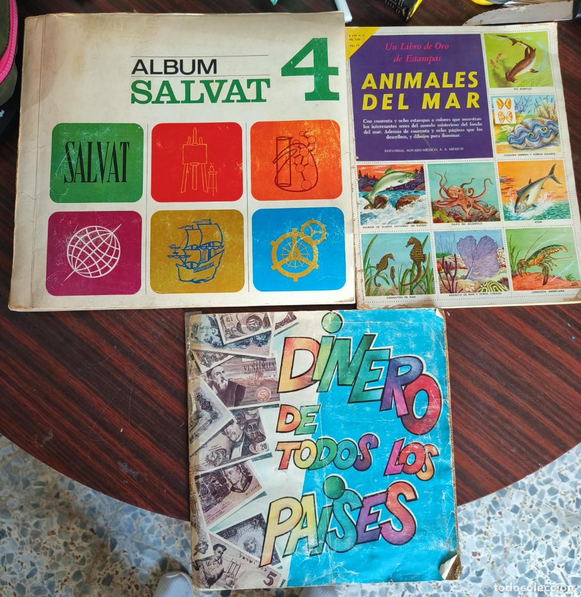 Coleccionismo Cromos antiguos: 3 Albumes cromos completos a&ntilde;os 70 80 Salvat 4 + Animales del mar + Dinero de todos los paises