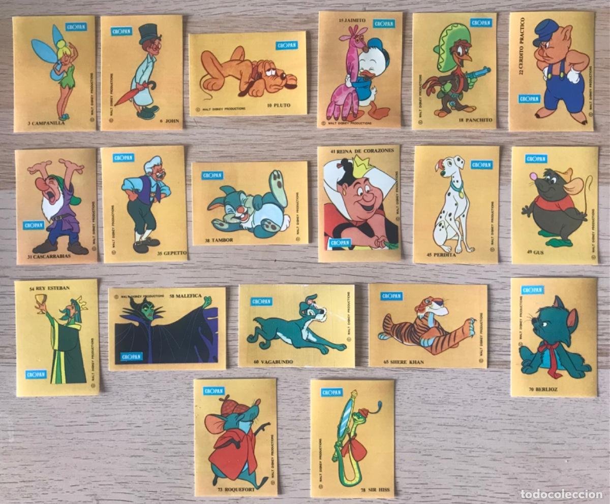 Coleccionismo Cromos antiguos: 19 Cromos CROPAN - Dibujos animados WALT DISNEY - Pl&aacute;stico con color de fondo NARANJA