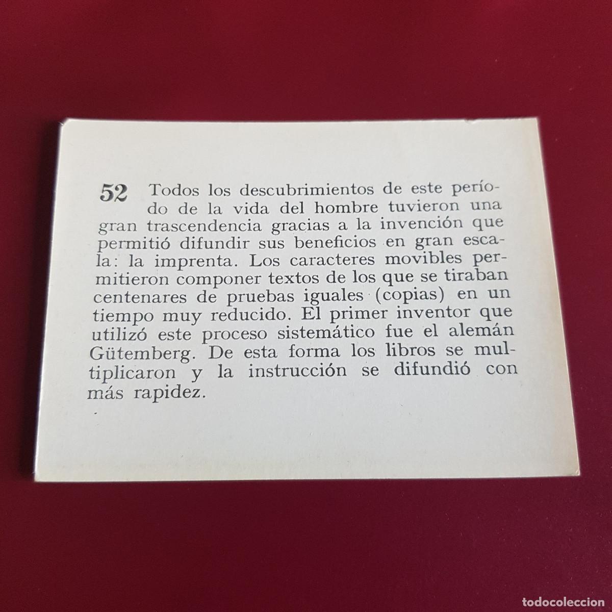 Coleccionismo cromos antiguos: MATEU - HISTORIA DEL PROGRESO HUMANO - 1966 - 66 - 52 - NUNCA PEGADO - Foto 2