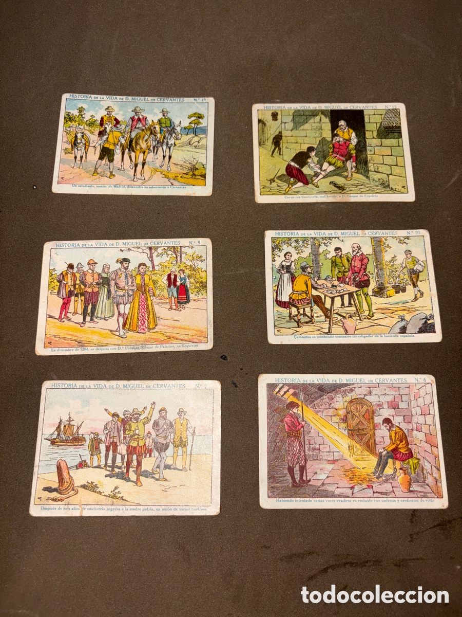 Coleccionismo Cromos antiguos: Lote de 6 cromos historia de la vida de Miguel de Cervantes,hijo de Marcos tonda,Villajoyosa