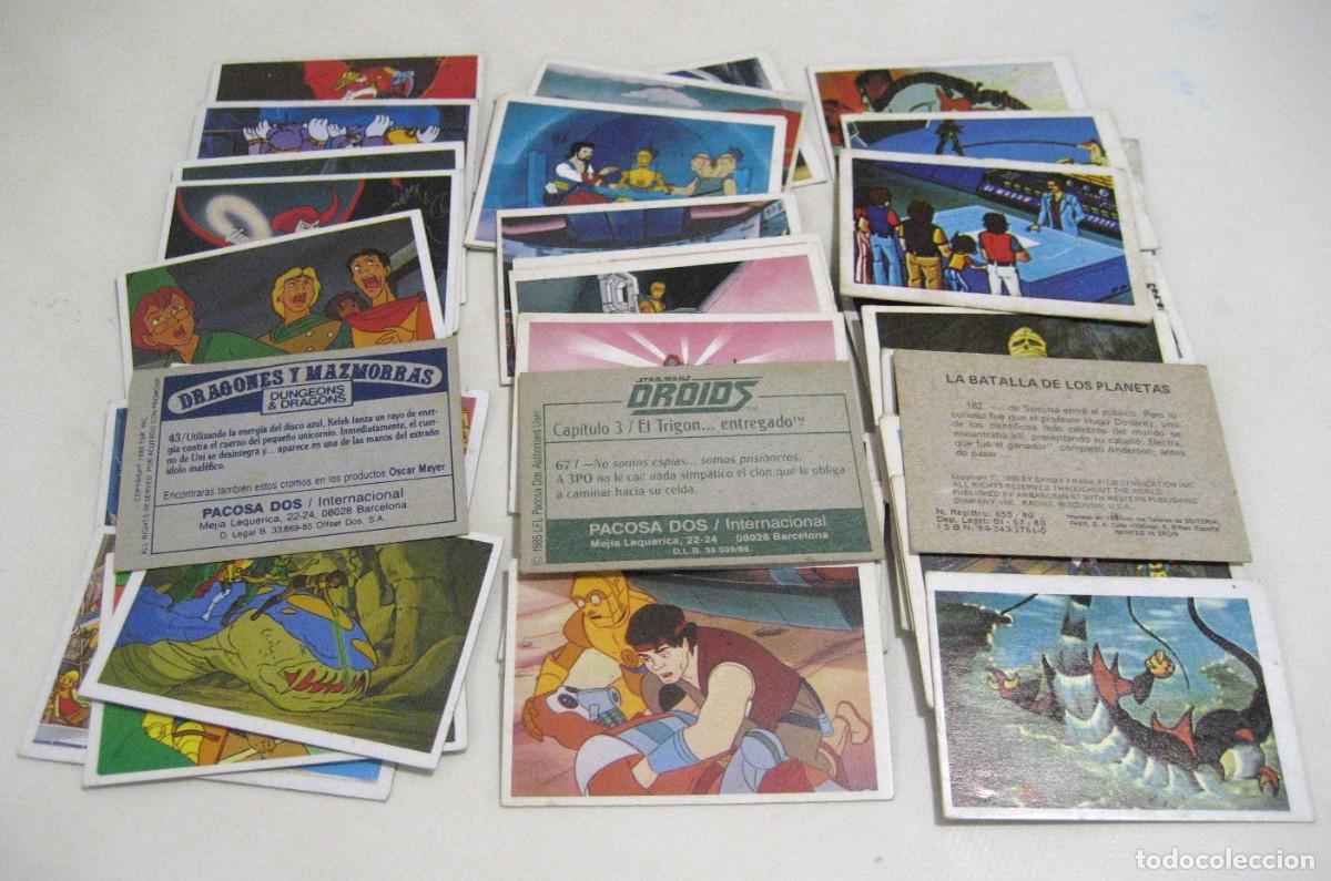 Coleccionismo Cromos antiguos: LOTE DE 40 CROMOS VARIADO: DRAGONES Y MAZMORRAS, DROIDS, LA BATALLA DE LOS PLANETAS.