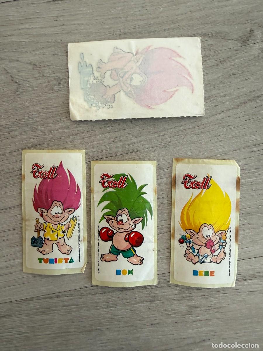 Sammeln alte Sammelbilder: 3 cromos pegatinas chicle Trolls + premio Sonrics
