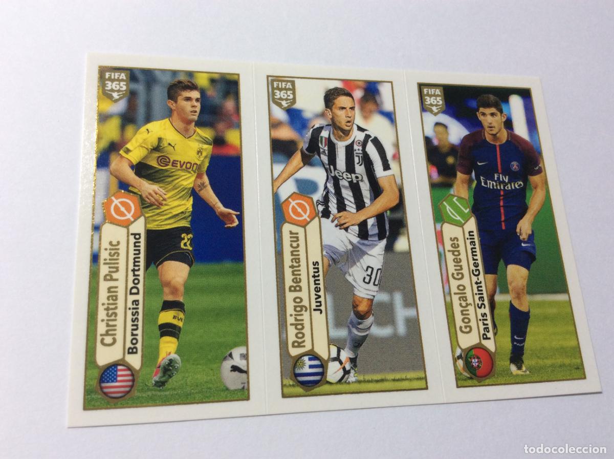Coleccionismo Cromos antiguos: 131 Christian Pulisic / Rodrigo Bentancur / Gon&ccedil;alo Guedes FIFA 365 2018 PANINI