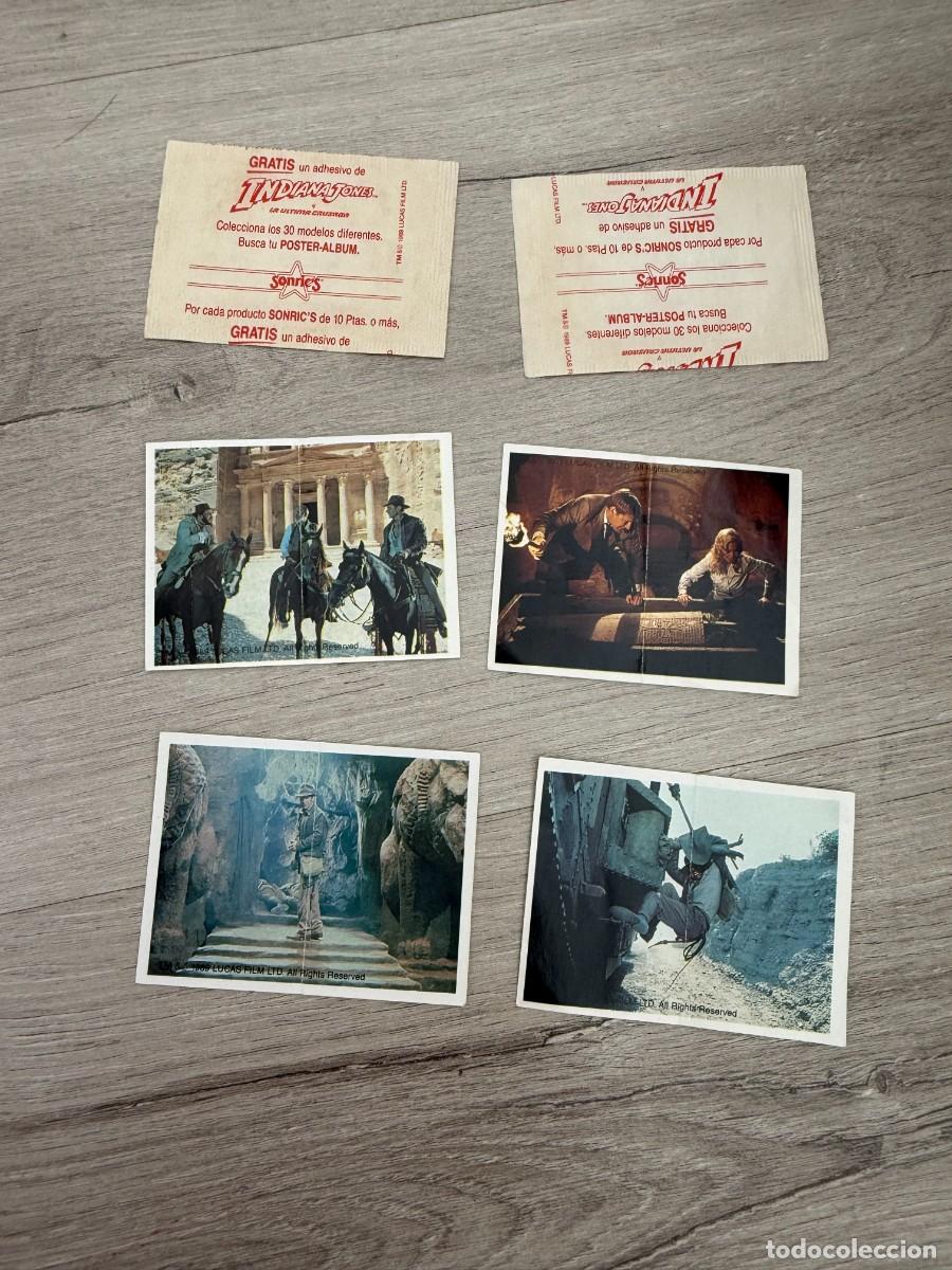 Coleccionismo Cromos antiguos: 4 cromos chicle Sonric&acute;s Indiana Jones + envoltorios