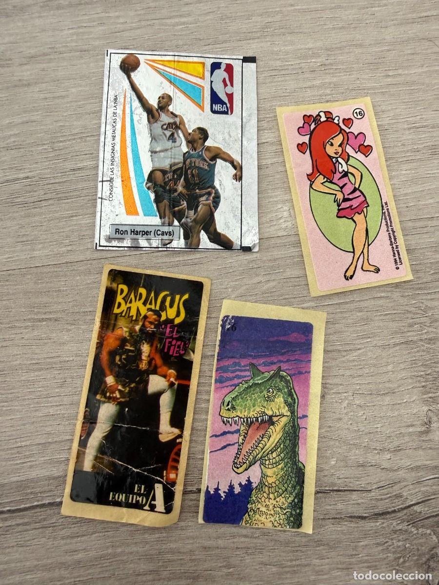 Coleccionismo Cromos antiguos: 4 cromos de chicle distintos - Picapiedra, NBA, Equipo A y Dinosaurios