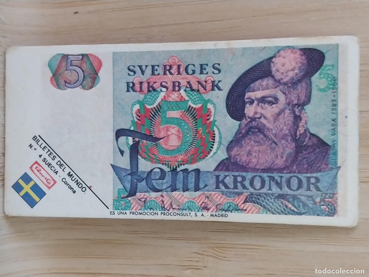 Coleccionismo Cromos antiguos: PANRICO BILLETES MUNDO 5 CORONAS SUECIA CROMO 4 ORGINAL A&Ntilde;OS 70 8X4CMS JUGADO