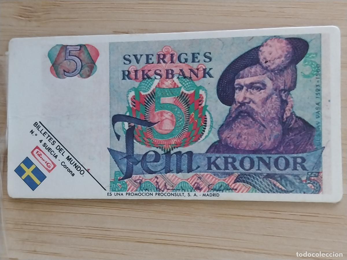 Colecionismo Cromos antigos: PANRICO BILLETES MUNDO 5 CORONAS SUECIA CROMO 4 ORGINAL A&Ntilde;OS 70 8X4CMS JUGADO **