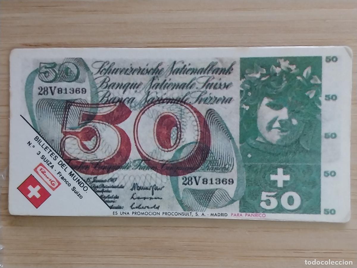 Coleccionismo Cromos antiguos: PANRICO BILLETES MUNDO 50 FRANCOS SUIZOS CROMO 3 ORGINAL A&Ntilde;OS 70 8X4CMS JUGADO *