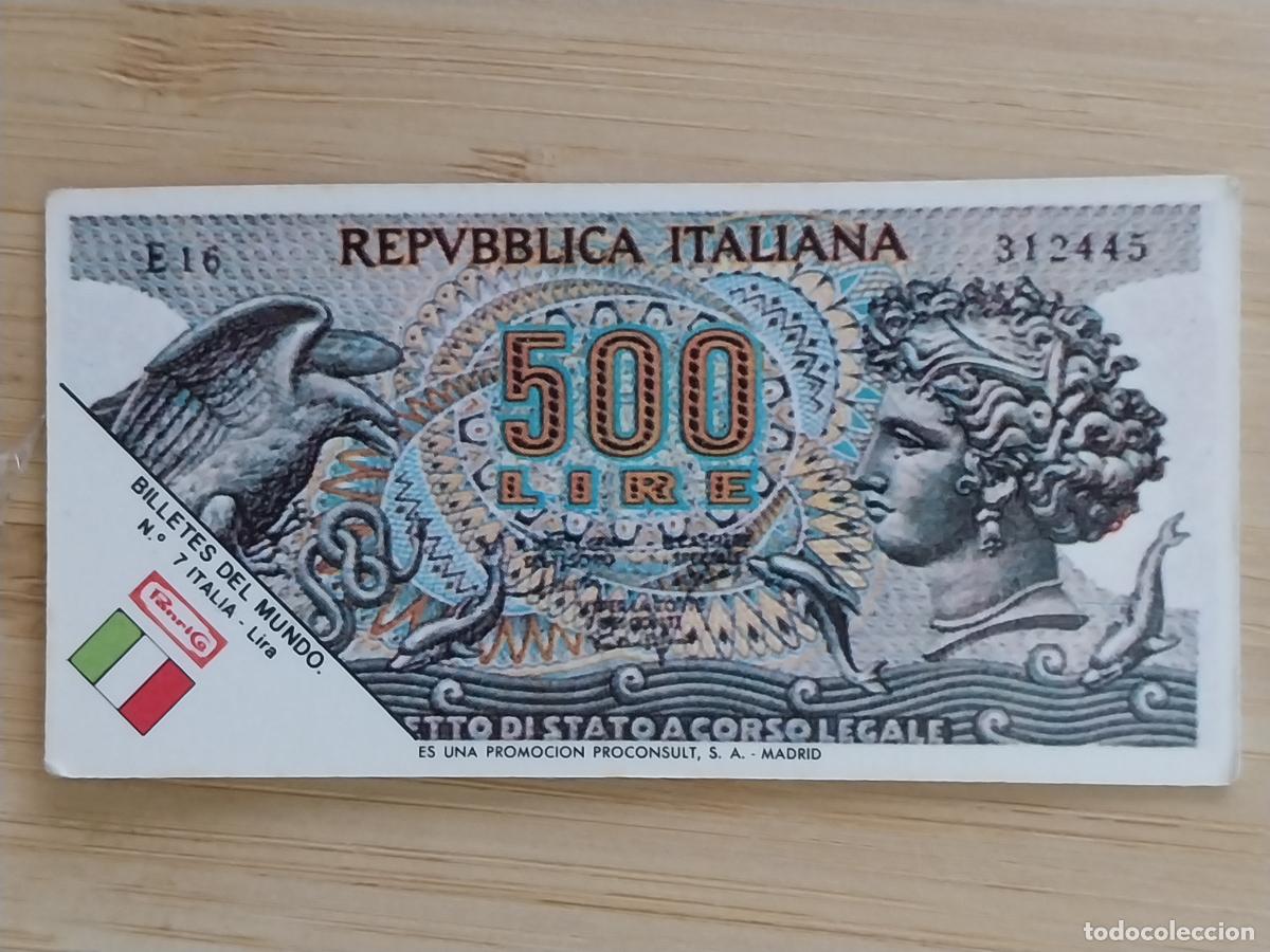 Coleccionismo Cromos antiguos: PANRICO BILLETES MUNDO 500 LIRAS ITALIA CROMO 7 ORGINAL A&Ntilde;OS 70 8X4CMS JUGADO *