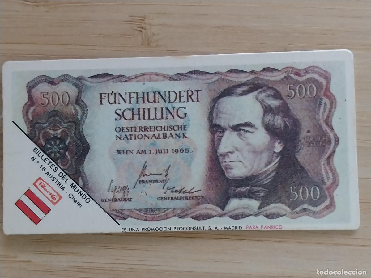 Coleccionismo Cromos antiguos: PANRICO BILLETES MUNDO 500 CHELINES AUSTRIA CROMO 16 ORGINAL A&Ntilde;OS 70 8X4CMS JUGADO *