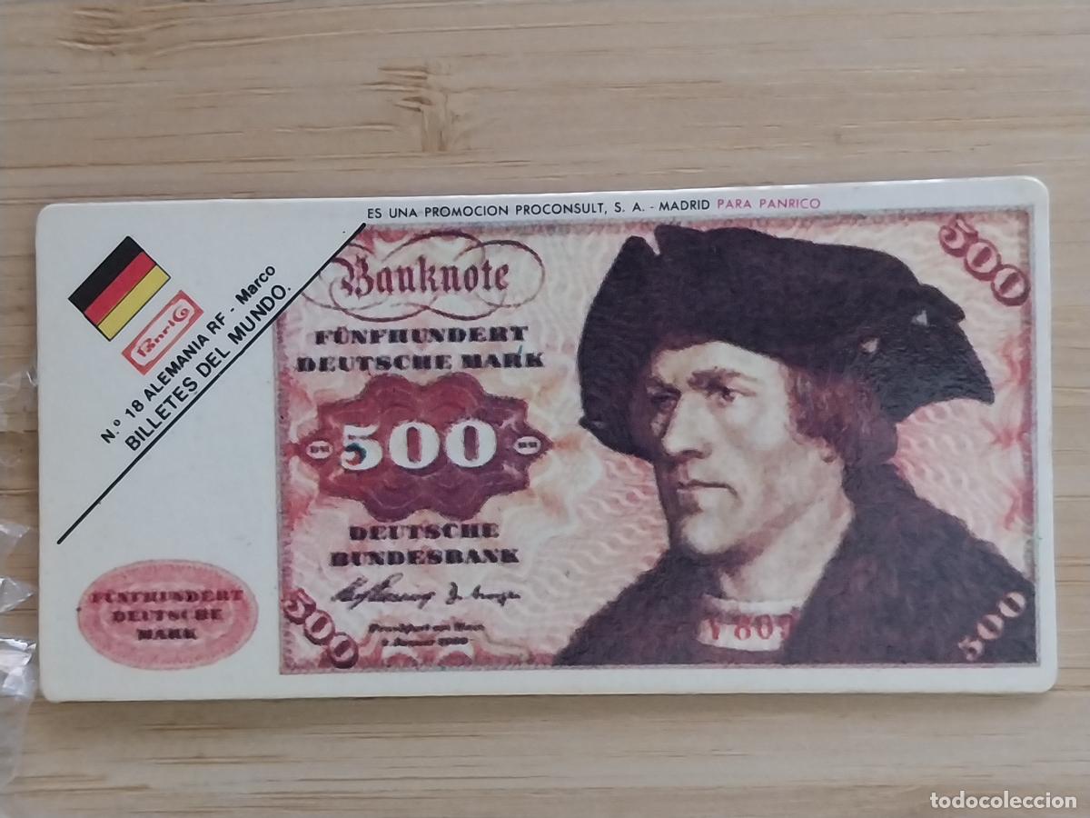 Sammeln alte Sammelbilder: PANRICO BILLETES MUNDO 500 MARCOS ALEMANIA ** CROMO 18 ORGINAL A&Ntilde;OS 70 8X4CMS JUGADO *