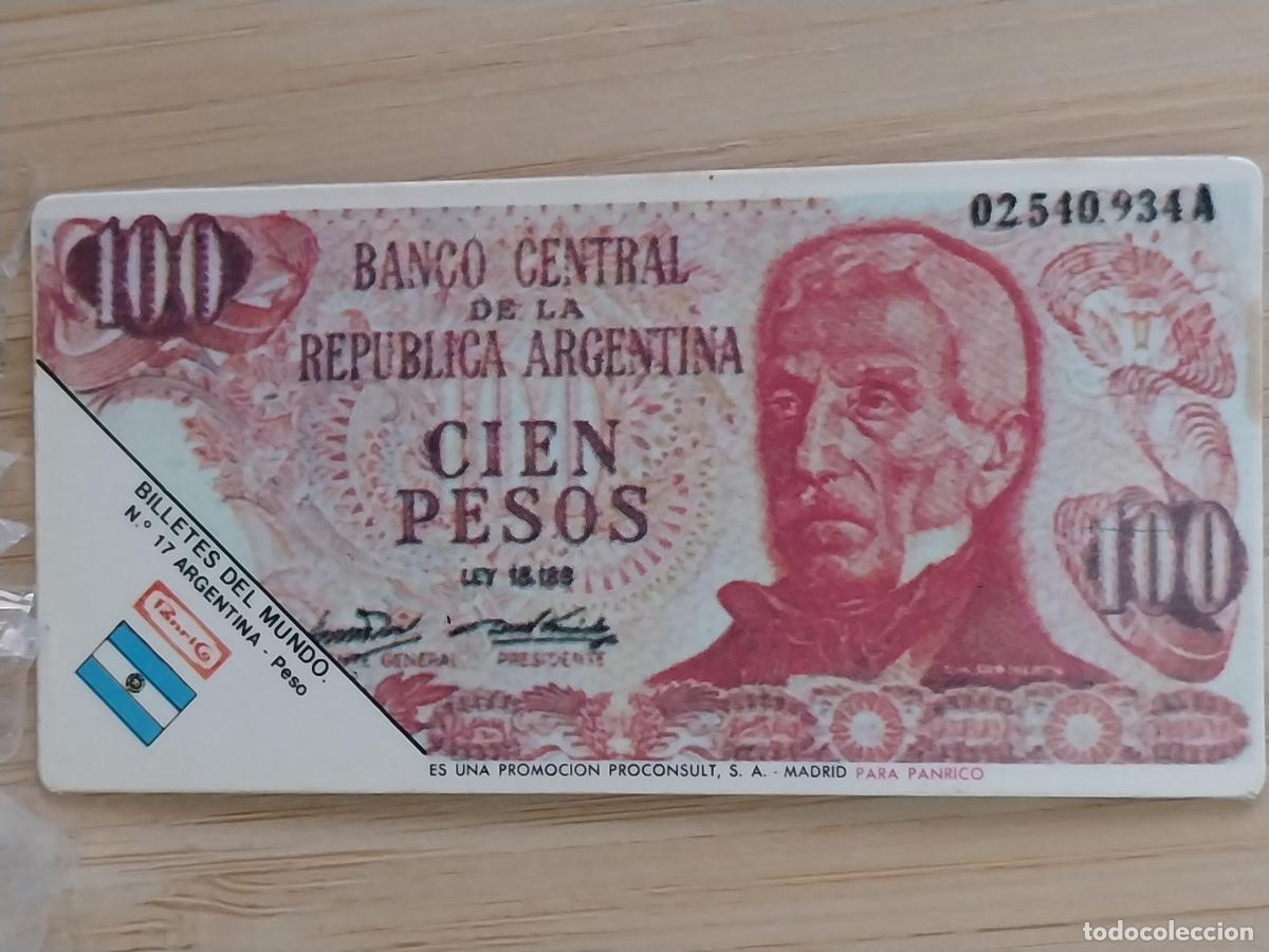 Collectionnisme Cartes &agrave; collectionner anciennes: PANRICO BILLETES MUNDO 100 PESOS ARGENTINA *** CROMO 17 ORGINAL A&Ntilde;OS 70 8X4CMS JUGADO *
