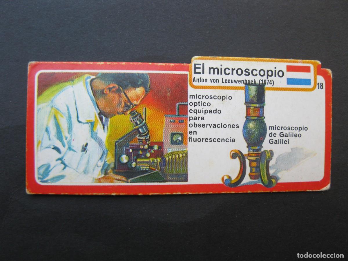 Coleccionismo Cromos antiguos: LOS INVENTOS - CROMO - TARJETA N&ordm; 18 - EL MICROSCOPIO - BIMBO.