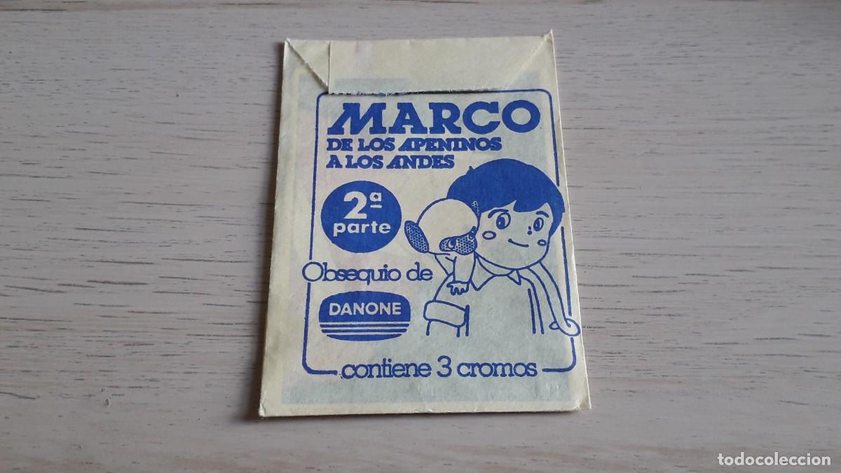 Sammeln alte Sammelbilder: Sobre con sus tres cromos, Album Marco Apeninos Andes...Danone, excelente, original a&ntilde;o 1977.