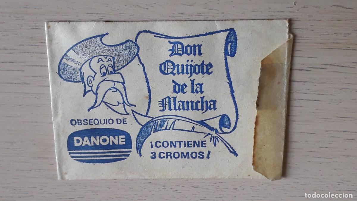 Sammeln alte Sammelbilder: Sobre con sus 3 cromos, Don Quijote de la Mancha, Danone, excelente, original a&ntilde;o 1978.