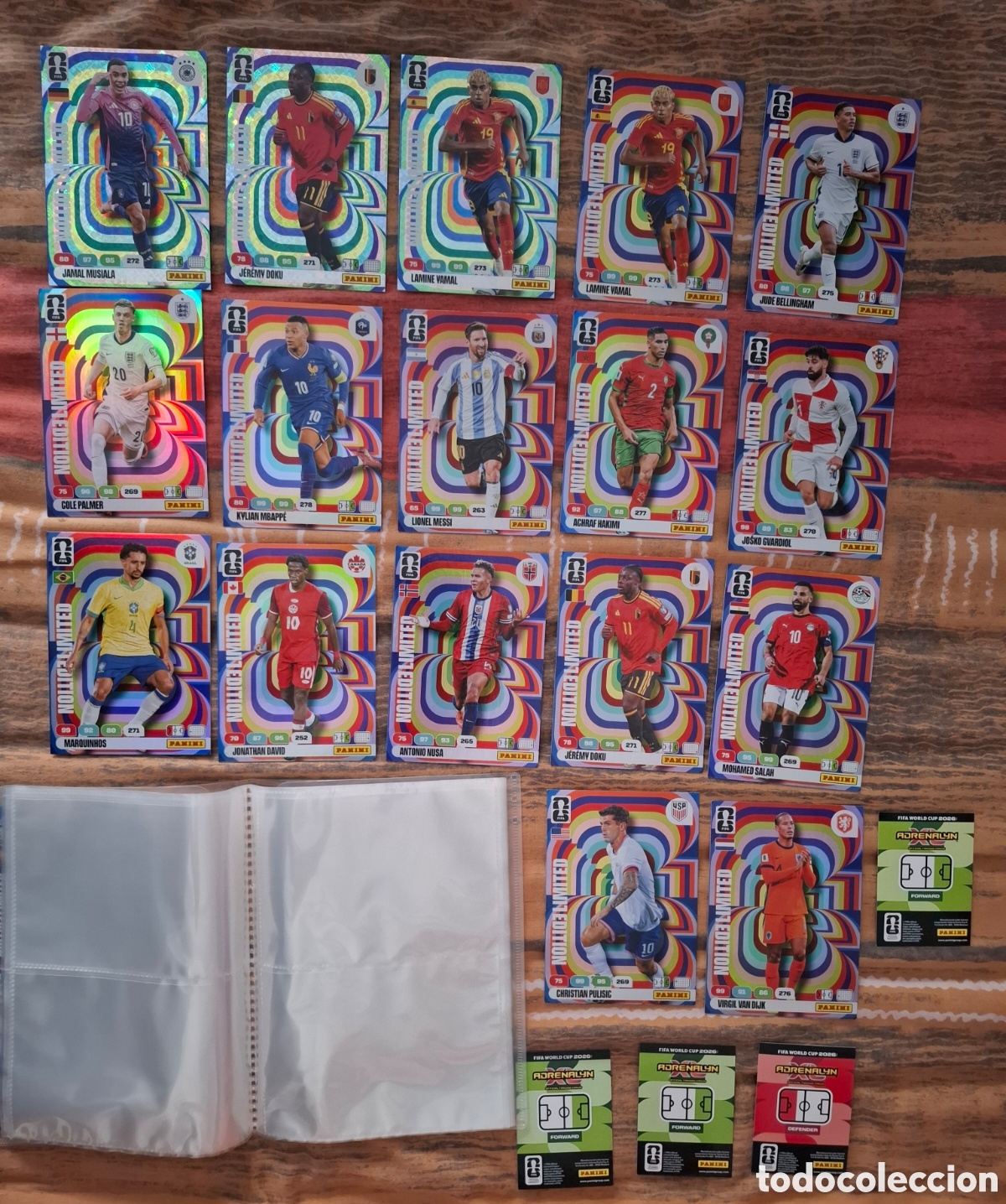 Coleccionismo Cromos antiguos: Lote 17 cartas XXL + album adrenalyn world cup 2026 mundial Messi Lamine