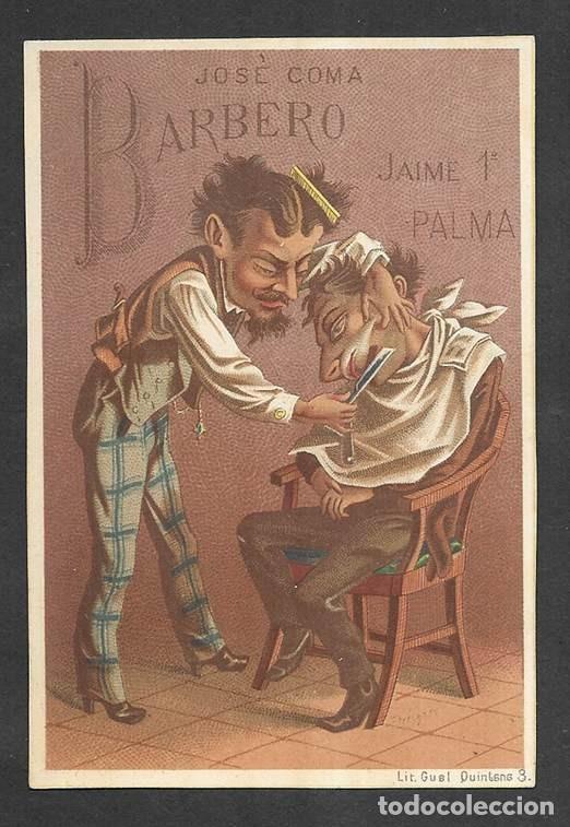 Collectable Antique Stickers: Cromo antiguo. Jos&egrave; Coma, Barbero Jaime 1&ordm; Palma. ( Puiggali) Litografia Gual 1877?