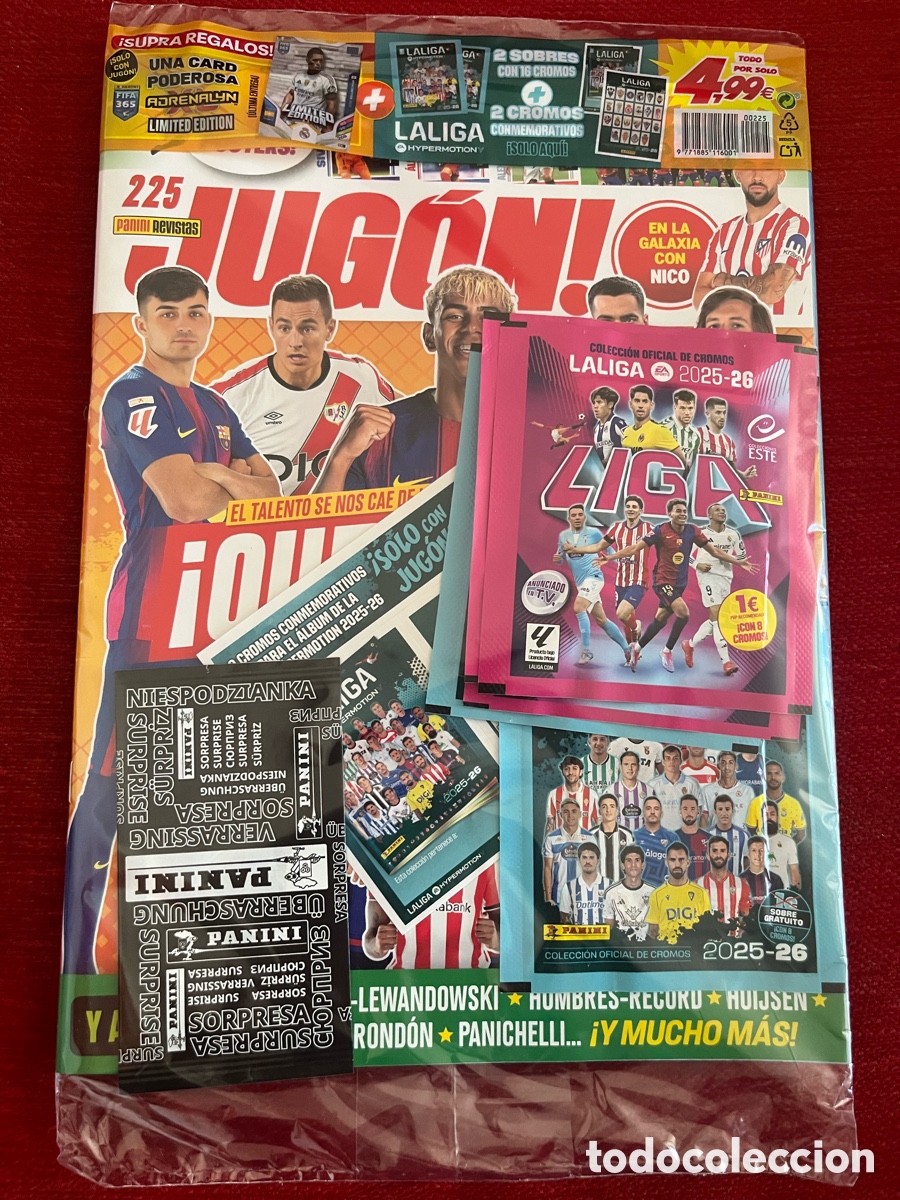 Coleccionismo Cromos antiguos: REVISTA JUGON PRECINTADA # 225 CROMOS CONMEMORATIVOS LIGA ESTE 2025 2026 SOBRES HYPERMOTION SORPRESA
