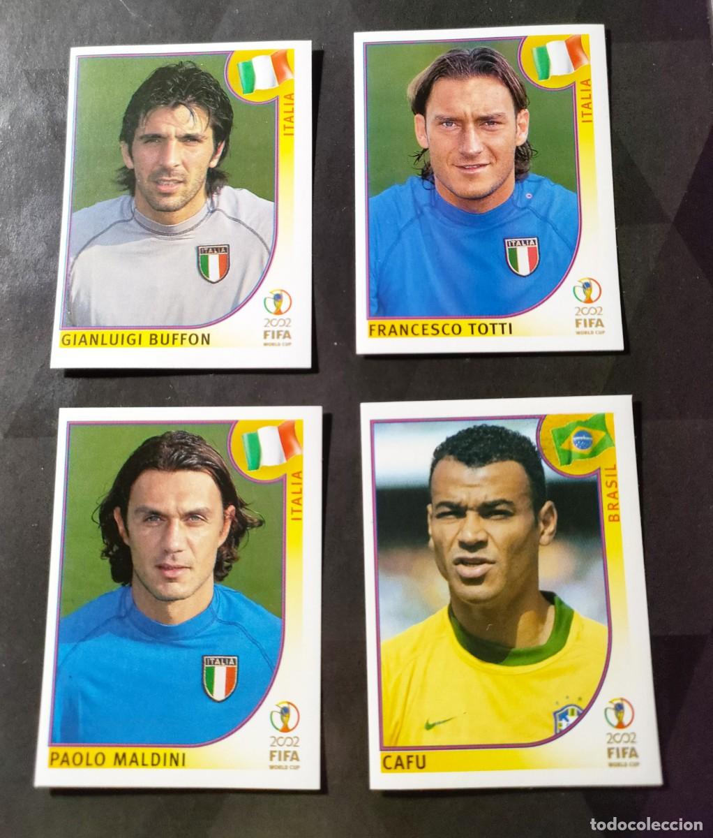 Coleccionismo Cromos antiguos: Lote 4 cromos Maldini Buffon Cafu Totti Mundial 2002 Corea Jap&oacute;n Panini Nunca pegado