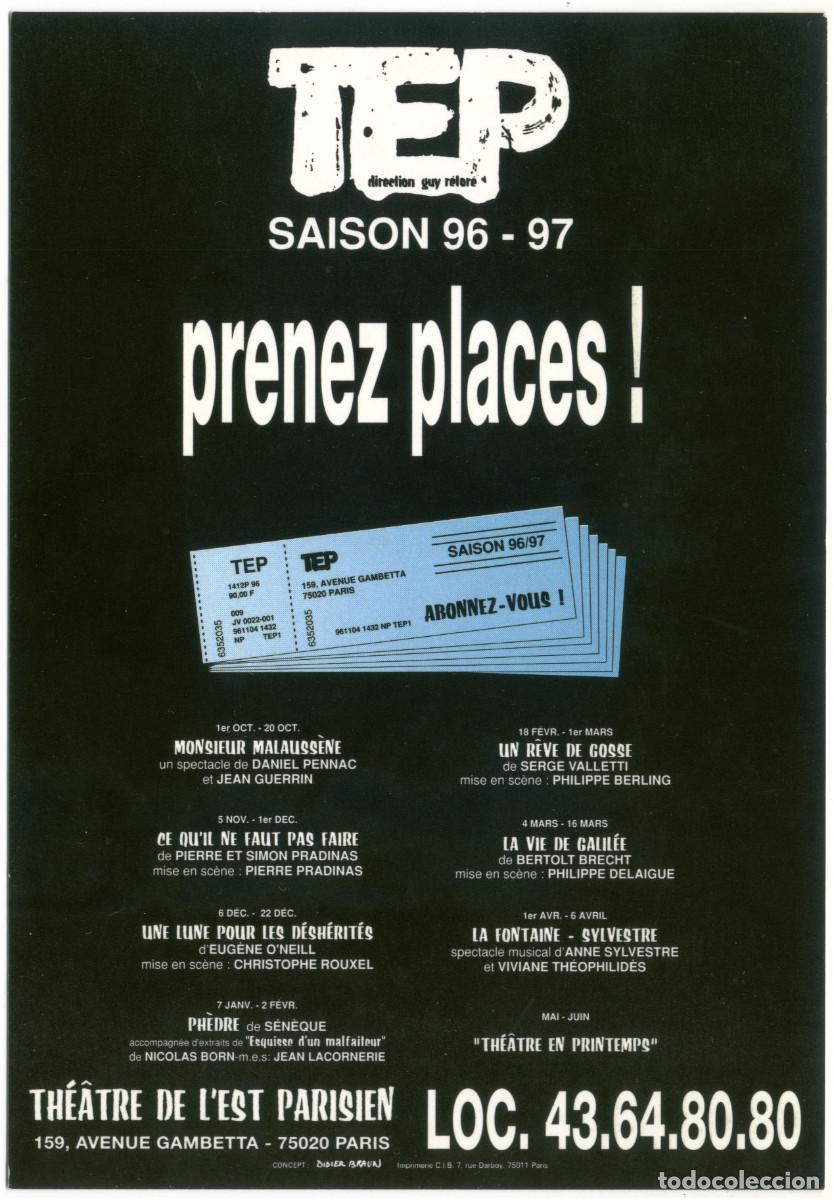 Collezionismo Figurine antiche: Th&eacute;&acirc;tre de l'Est Parisien (Paris). Saison 1996-1997