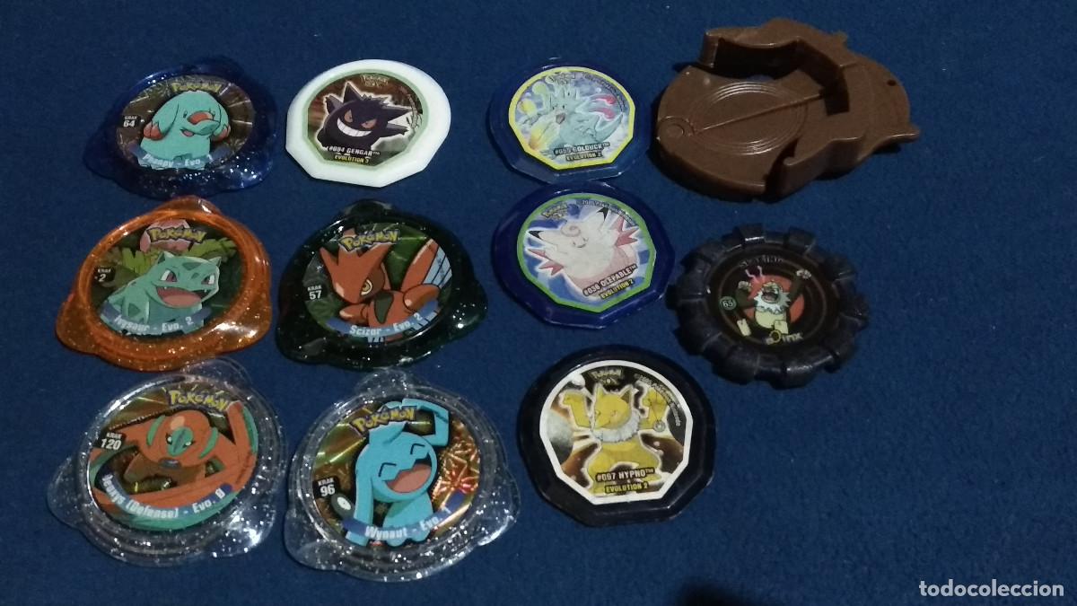 Coleccionismo Cromos antiguos: LOTE 10 TAZOS POKEMON DE VARIOS MODELOS + LANZADOR - TAZO - TAZOS -