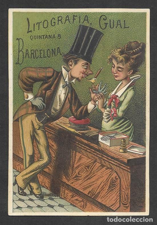 Colecionismo Cromos antigos: Cromo antiguo. Litografia Gual. Quintana, 8 Barcelona ( Puiggali) Litografia Gual 1877?