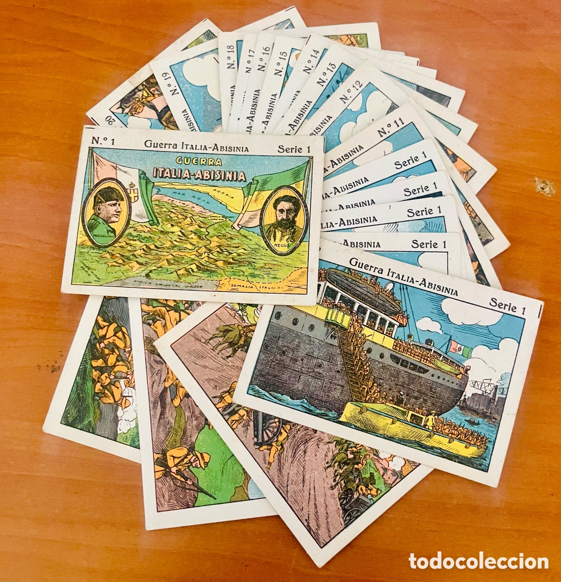 Coleccionismo Cromos antiguos: COLECCI&Oacute;N GUERRA ITALIA-ABISINIA, 20 CROMOS COMPLETA, (SIN PUBLICIDAD)