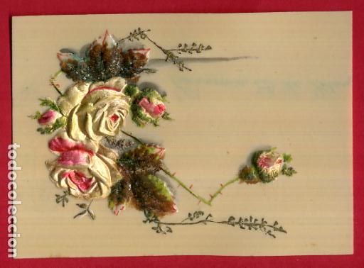 Coleccionismo Cromos antiguos: CROMO FELICITACION FLORES EN RELIEVE CELULOIDE ANTIGUO ORIGINAL CR5 2&ordm;P 5