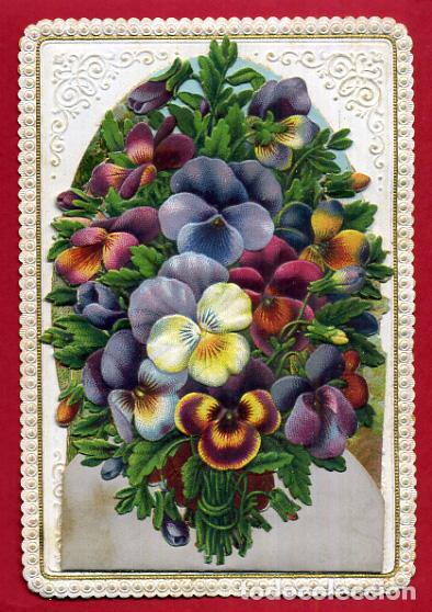 Coleccionismo Cromos antiguos: CROMO FELICITACION EN EL DIA DE HOY FLORES TROQUELADAS ANTIGUO ORIGINAL CR5 2&ordm;P 10