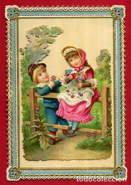 Coleccionismo Cromos antiguos: CROMO FELICITACION NI&Ntilde;OS TROQUELADO 1883 ANTIGUO ORIGINAL CR5 2&ordm;P 11