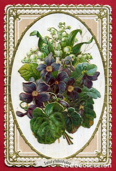 Coleccionismo Cromos antiguos: CROMO FELICITACION FLORES SALUD TROQUELADO ANTIGUO ORIGINAL CR5 2&ordm;P 12