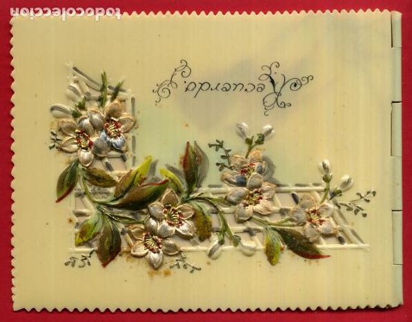 Coleccionismo Cromos antiguos: CROMO FELICITACION RECUEDO TROQUELADO FLORES CELULOIDE O PLASTICO ANTIGUO ORIGINAL CR5 2&ordm;P 14