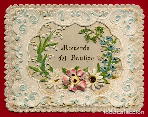 Coleccionismo Cromos antiguos: CROMO FELICITACION RECUEDO DE BAUTIZO TROQUELADO FLORES ANTIGUO ORIGINAL CR5 2&ordm;P 15