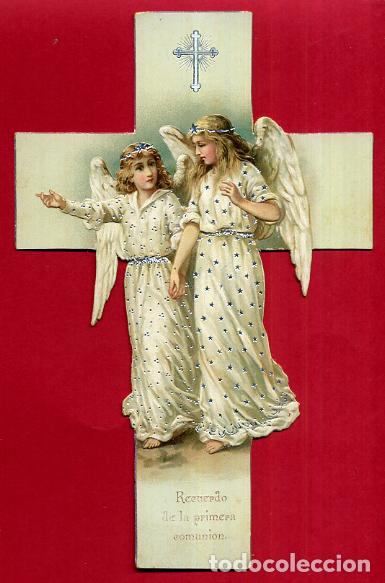 Coleccionismo Cromos antiguos: CROMO FELICITACION RECUEDO PRIMERA COMUNION ANGELES TROQUELADO ANTIGUO ORIGINAL CR5 2&ordm;P 16