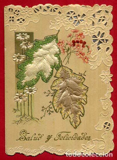 Coleccionismo Cromos antiguos: CROMO FELICITACION RECUEDO SALUD FELICIDADES 1903 TROQUELADO ANTIGUO ORIGINAL CR5 2&ordm;P 17